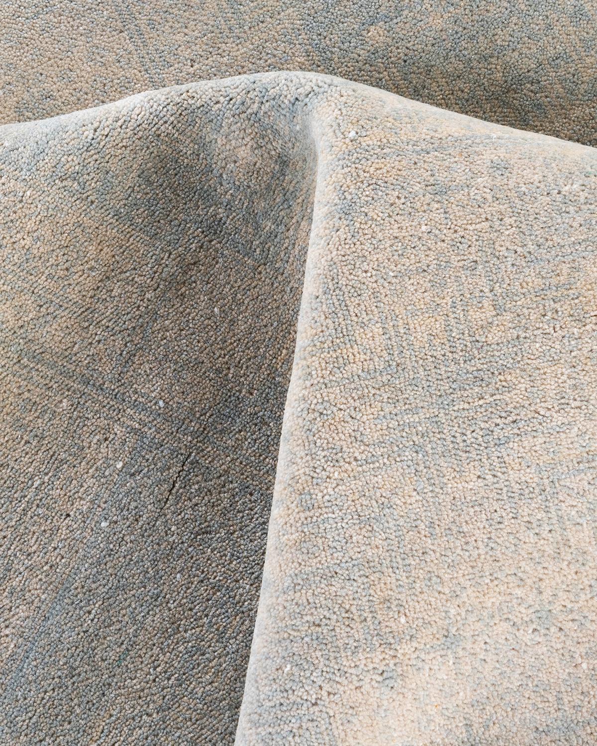 Traditioneller handgeknüpfter geometrischer Ikat-Teppich aus Wolle in Elfenbein 9' 1