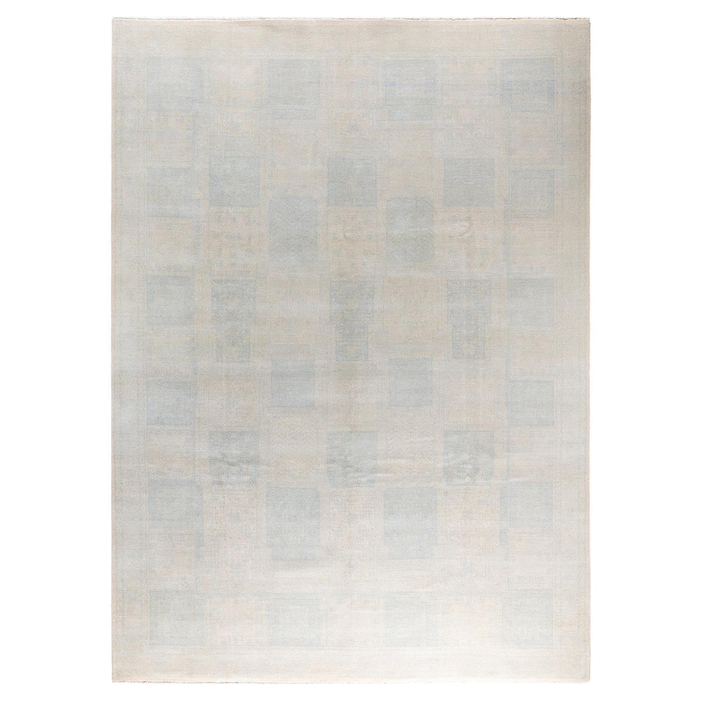 Traditional Ikat Hand Knotted Geometric Wool Ivory Area Rug 9' 1" x 12' 4"