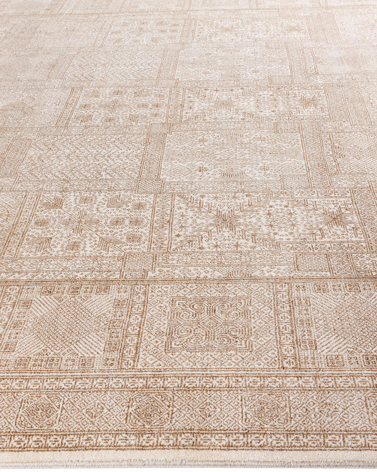 Hand-Knotted Traditional Ikat Hand Knotted Geometric Wool Ivory Area Rug 9' 2