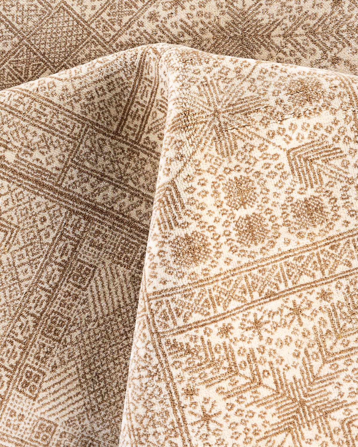 Traditional Ikat Hand Knotted Geometric Wool Ivory Area Rug 9' 2