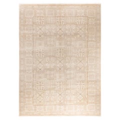 Traditional Ikat Hand Knotted Geometric Wool Ivory Area Rug 9' 2" x 12' 4"