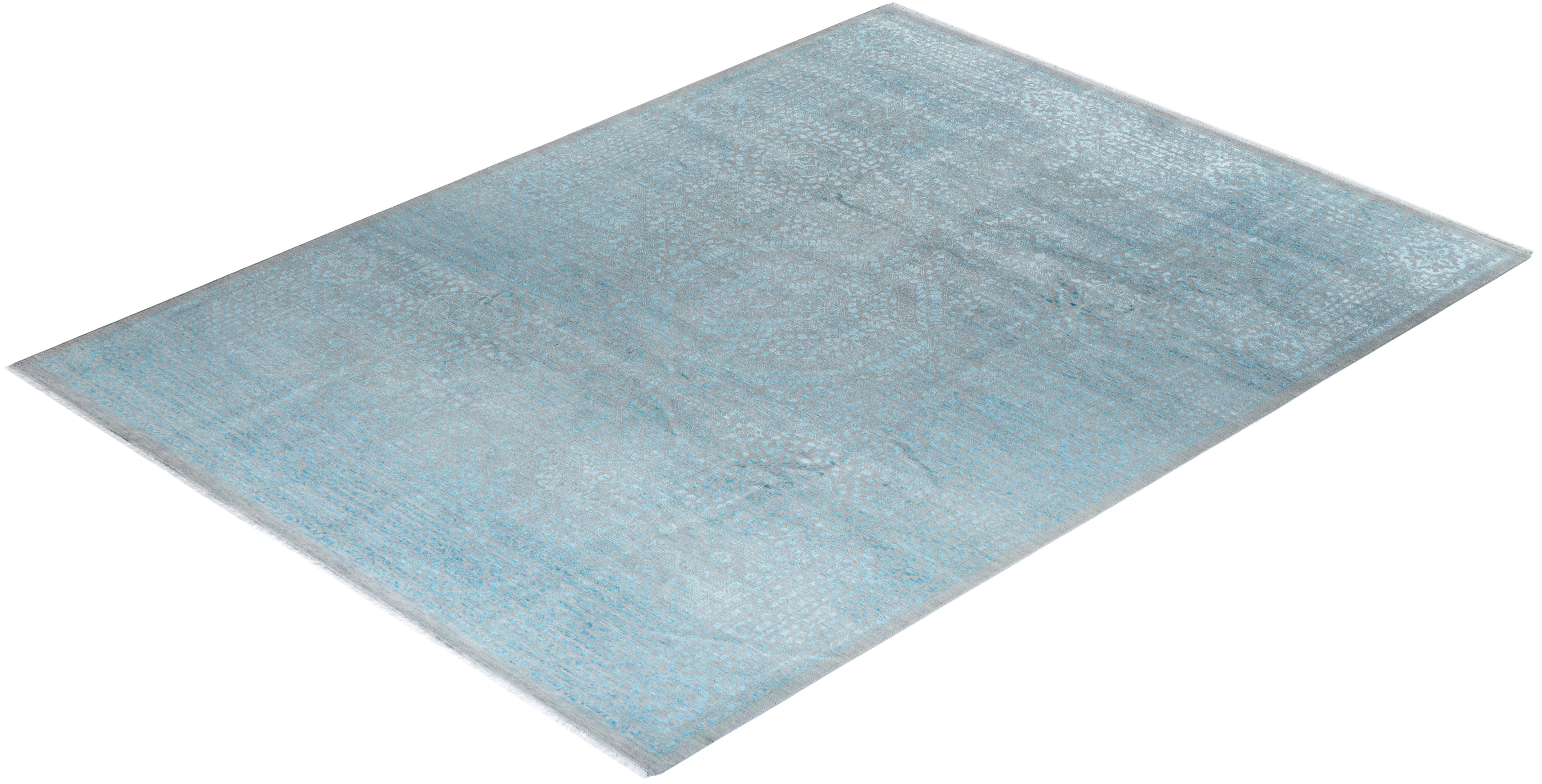 Traditioneller handgeknüpfter orientalischer Teppich aus Seide und Wolle in Grau von Ikat 9' 0