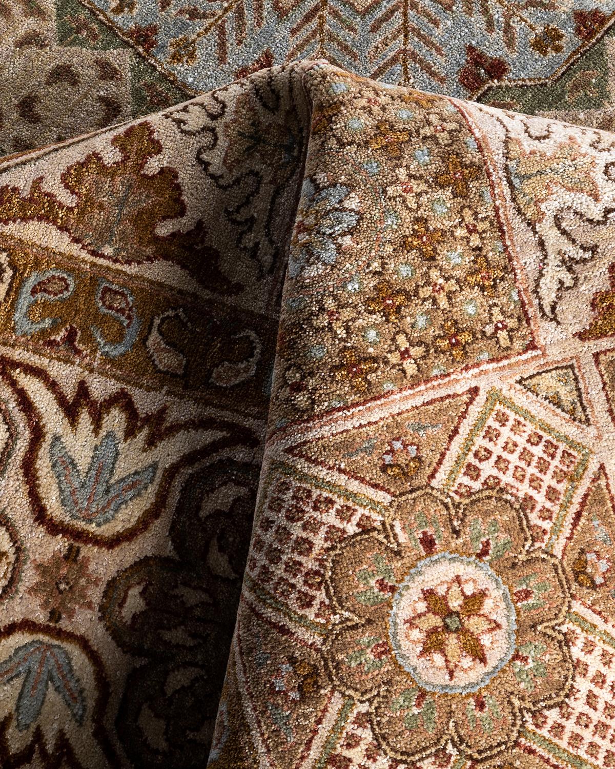 Lana Traditional Ikat Hand Knots Rugs, tappeto orientale in lana marrone, 8' 0