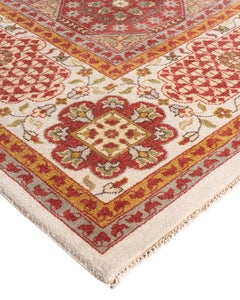 Traditional Ikat Hand Knotted Oriental Wool White Area Rug 9' 1" x 12' 2"