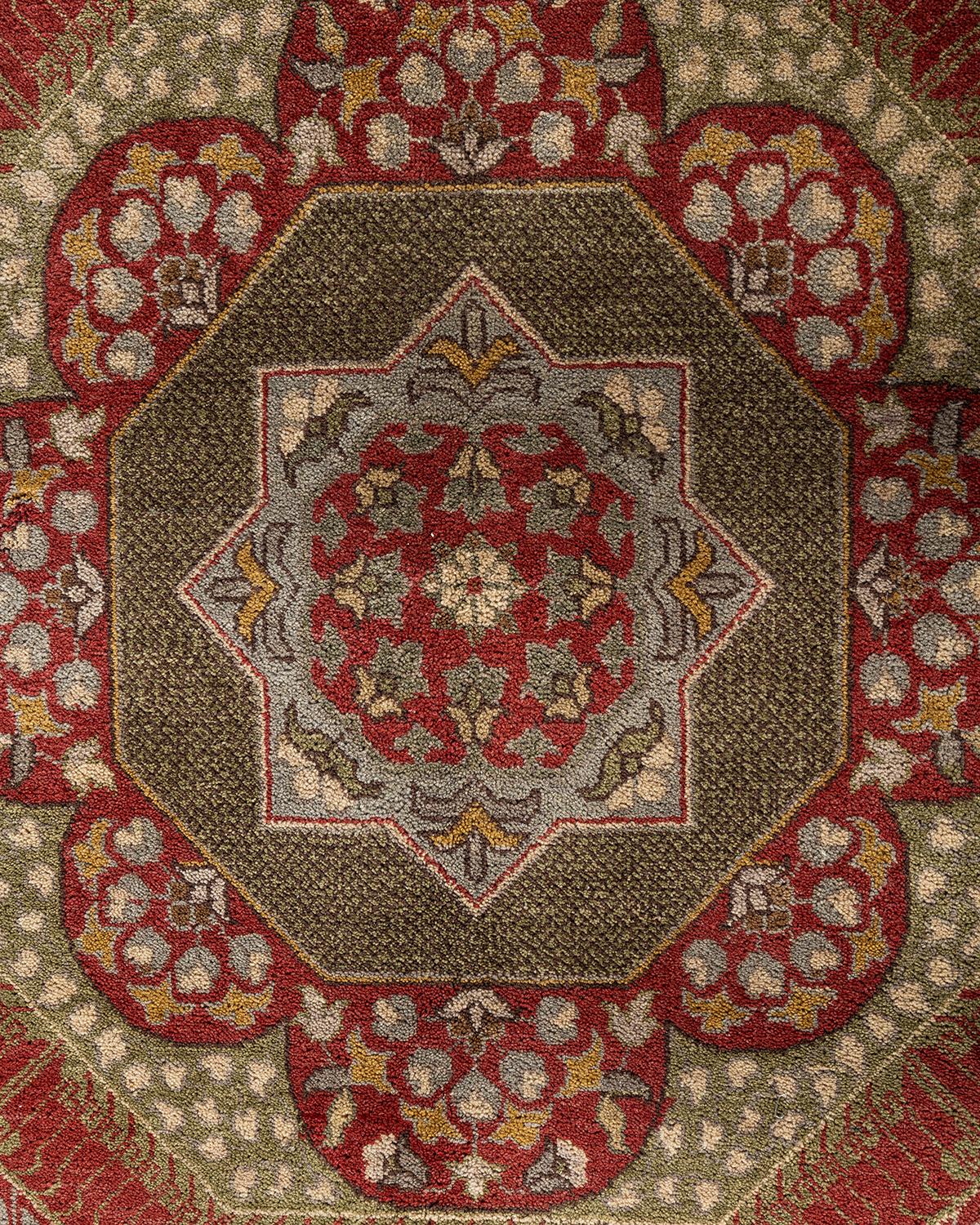 Traditioneller handgeknüpfter weißer Ikat-Teppich aus orientalischer Wolle 9' 1