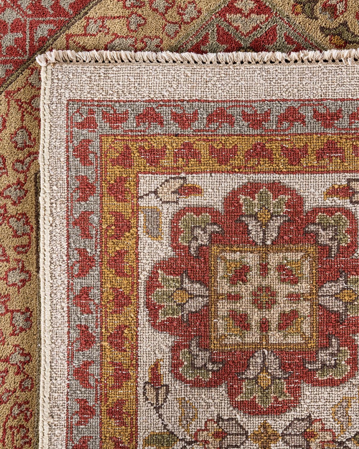 Traditioneller handgeknüpfter weißer Ikat-Teppich aus orientalischer Wolle 9' 1