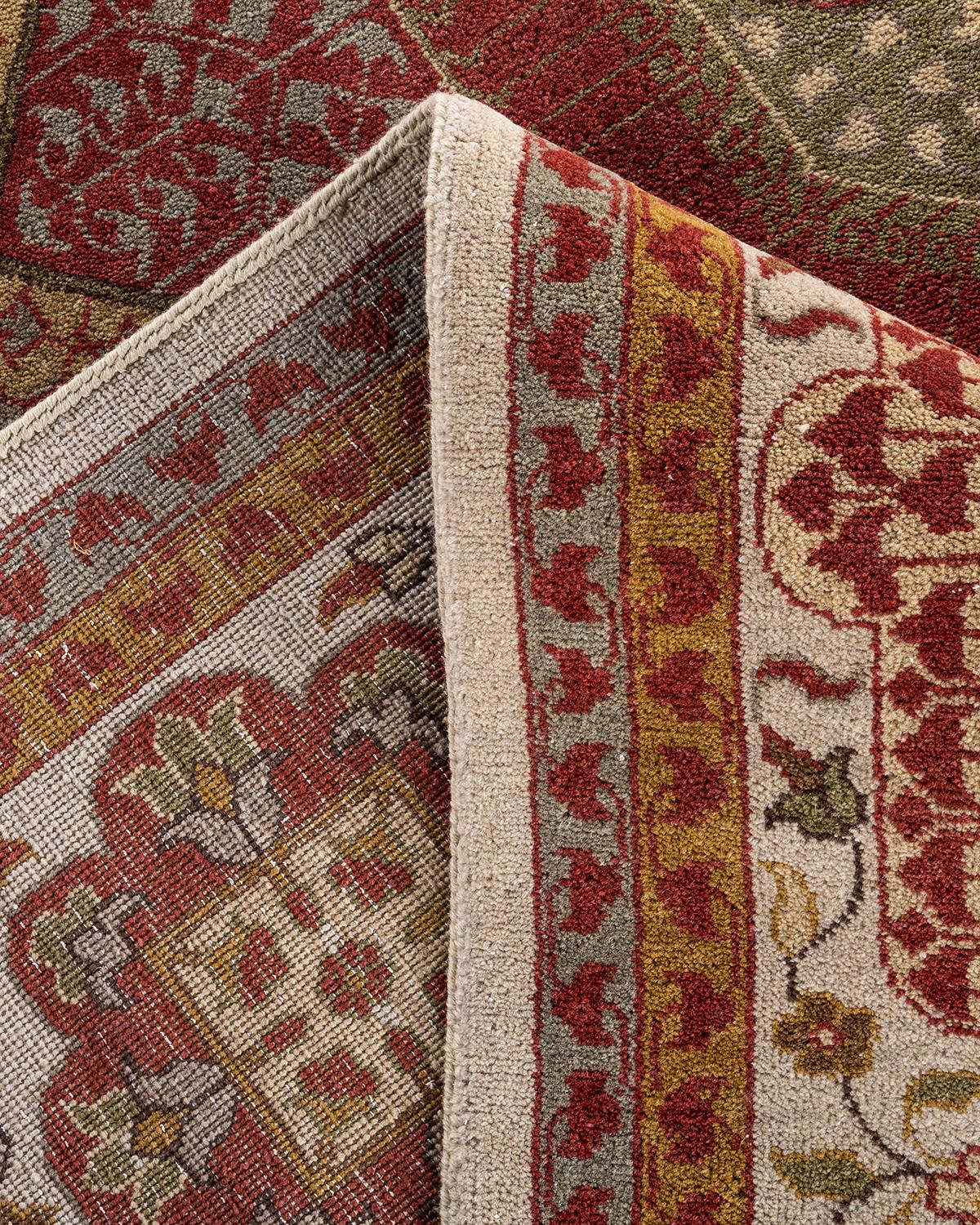 Traditioneller handgeknüpfter weißer Ikat-Teppich aus orientalischer Wolle 9' 1