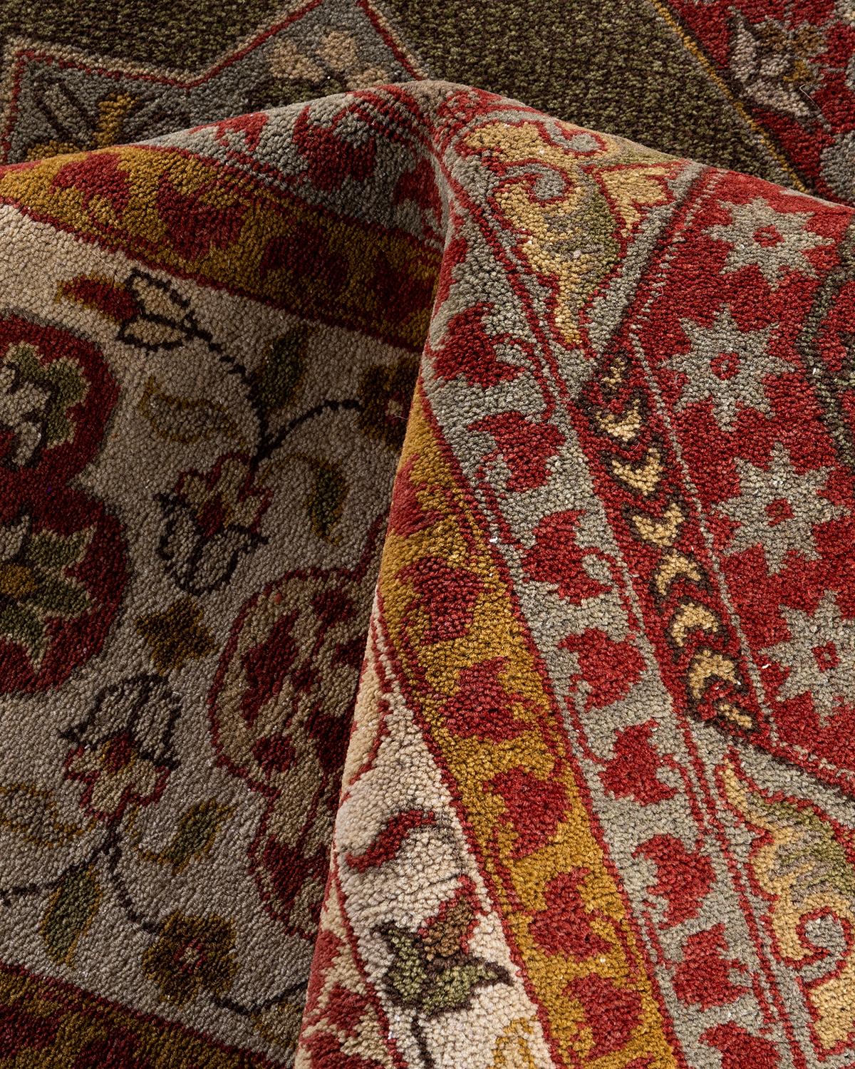 Traditioneller handgeknüpfter weißer Ikat-Teppich aus orientalischer Wolle 9' 1
