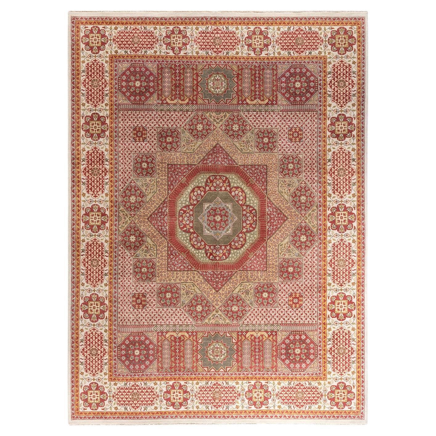 Traditioneller handgeknüpfter weißer Ikat-Teppich aus orientalischer Wolle 9' 1" x 12' 2" im Angebot