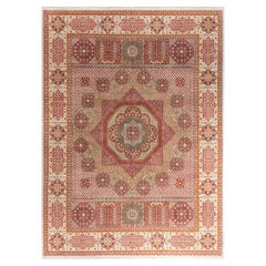 Traditioneller handgeknüpfter weißer Ikat-Teppich aus orientalischer Wolle 9' 1" x 12' 2"