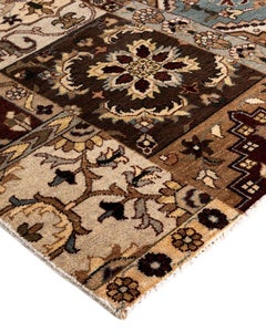 Traditional Ikat Hand Knotted Patchwork Wool Brown Area Rug 8' 0" x 10' 2"