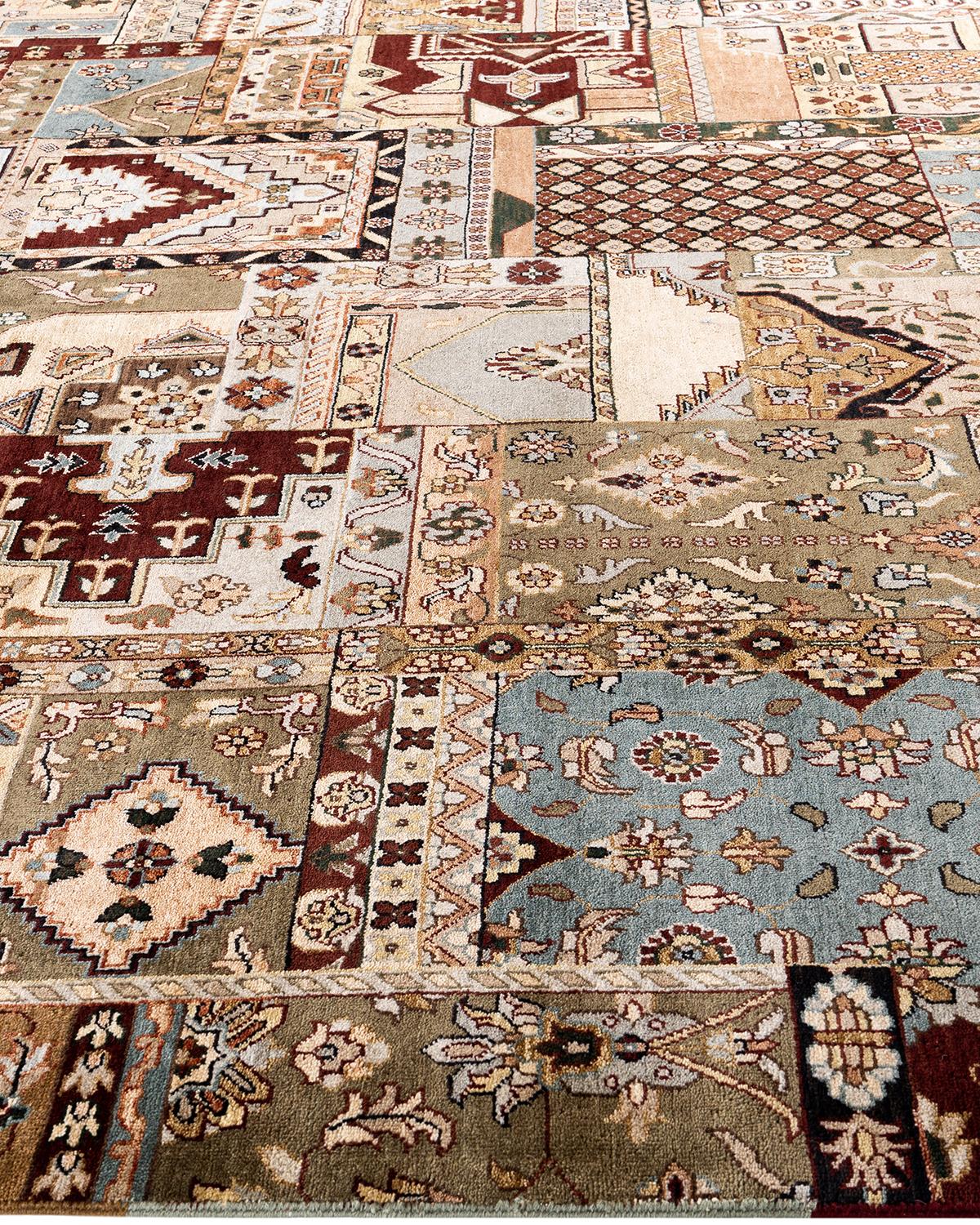 Hand-Knotted Traditional Ikat Hand Knotted Patchwork Wool Brown Area Rug 8' 0