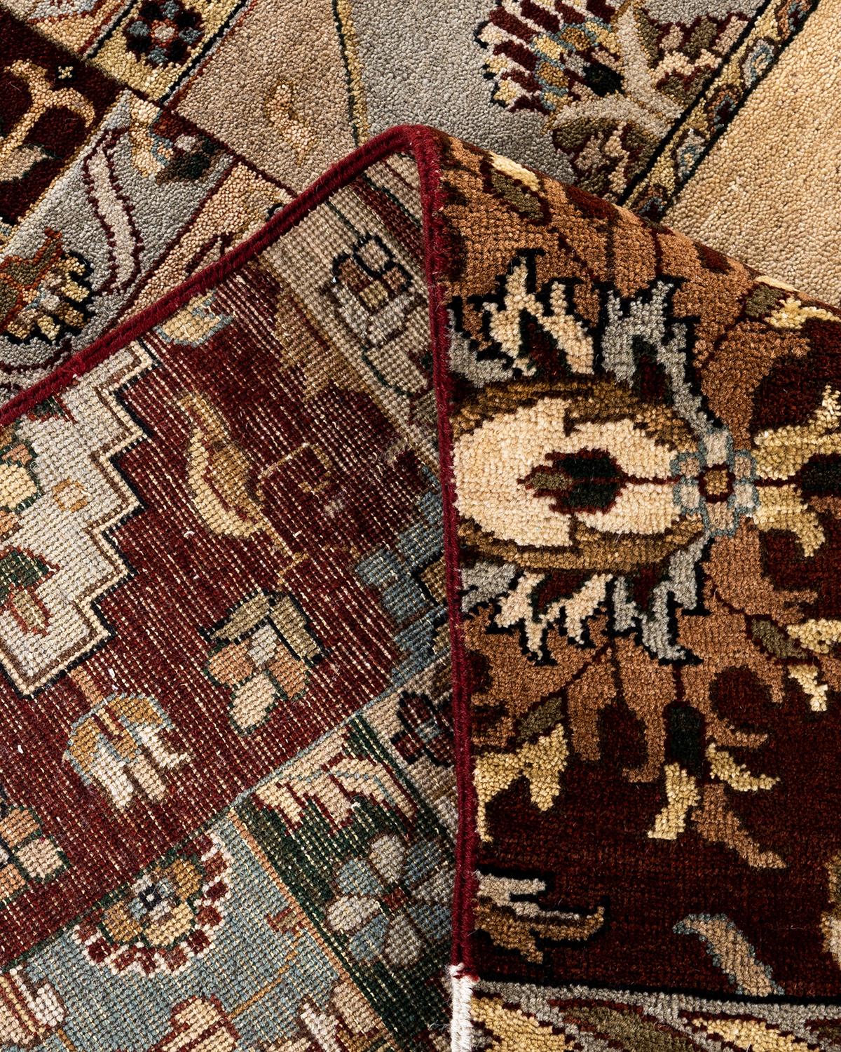 Contemporary Traditional Ikat Hand Knotted Patchwork Wool Brown Area Rug 8' 0