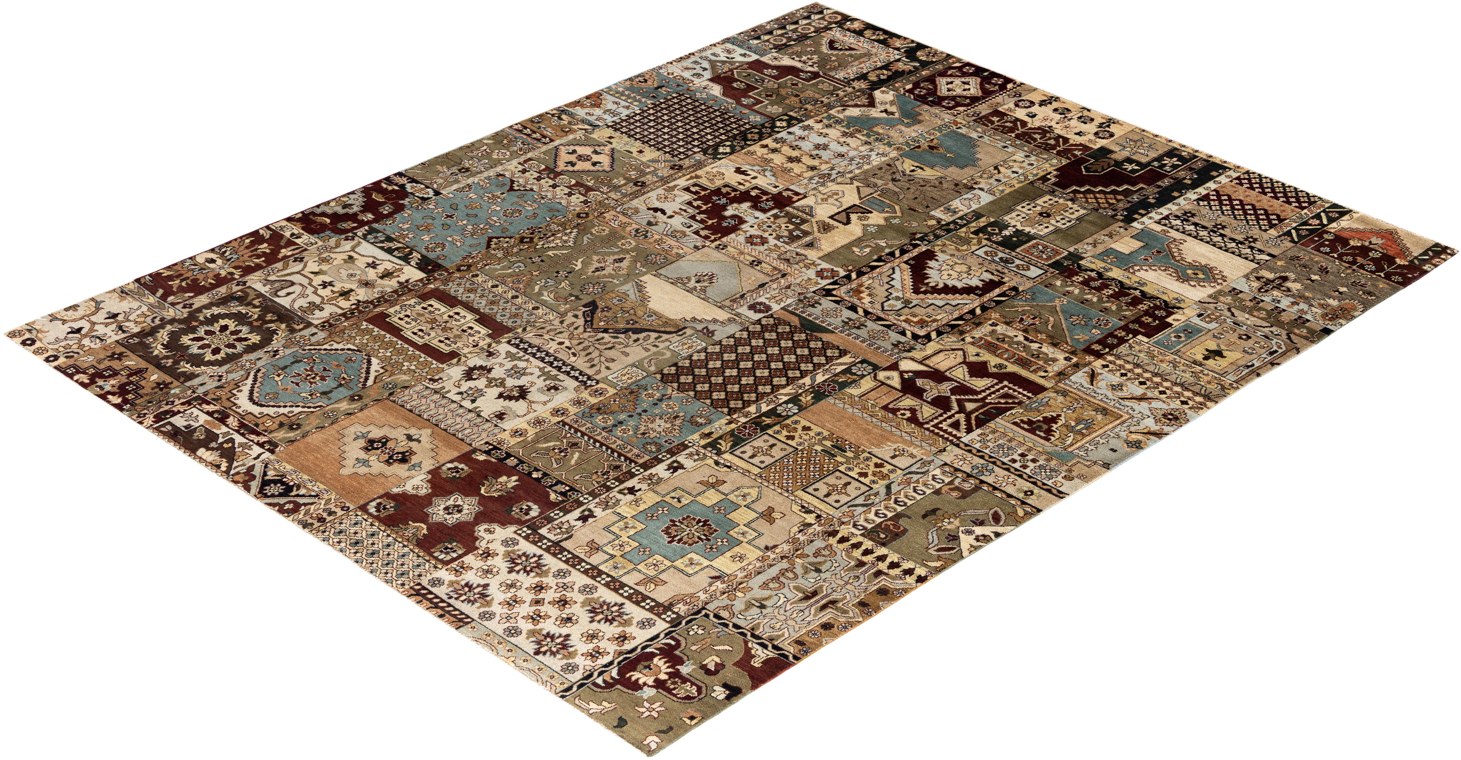 Traditional Ikat Hand Knotted Patchwork Wool Brown Area Rug 8' 0