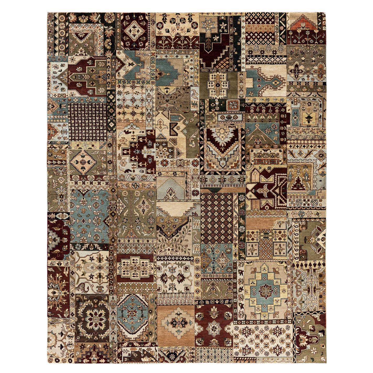 Traditionelle Ikat Hand geknüpft Patchwork Wolle Brown Area Rug 8' 0" x 10' 2"
