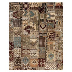 Traditionnel Ikat Patchwork de laine nouée à la main Tapis de zone Brown 8' 0" x 10' 2"