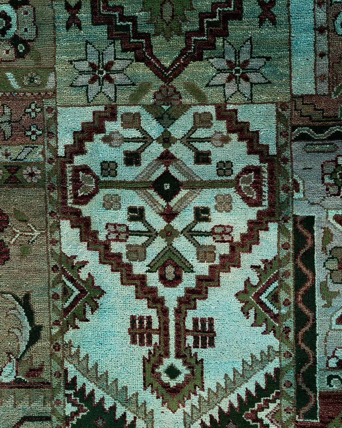 Indiano Tappeto tradizionale Ikat Patchwork in lana marrone annodato a mano 8' 10