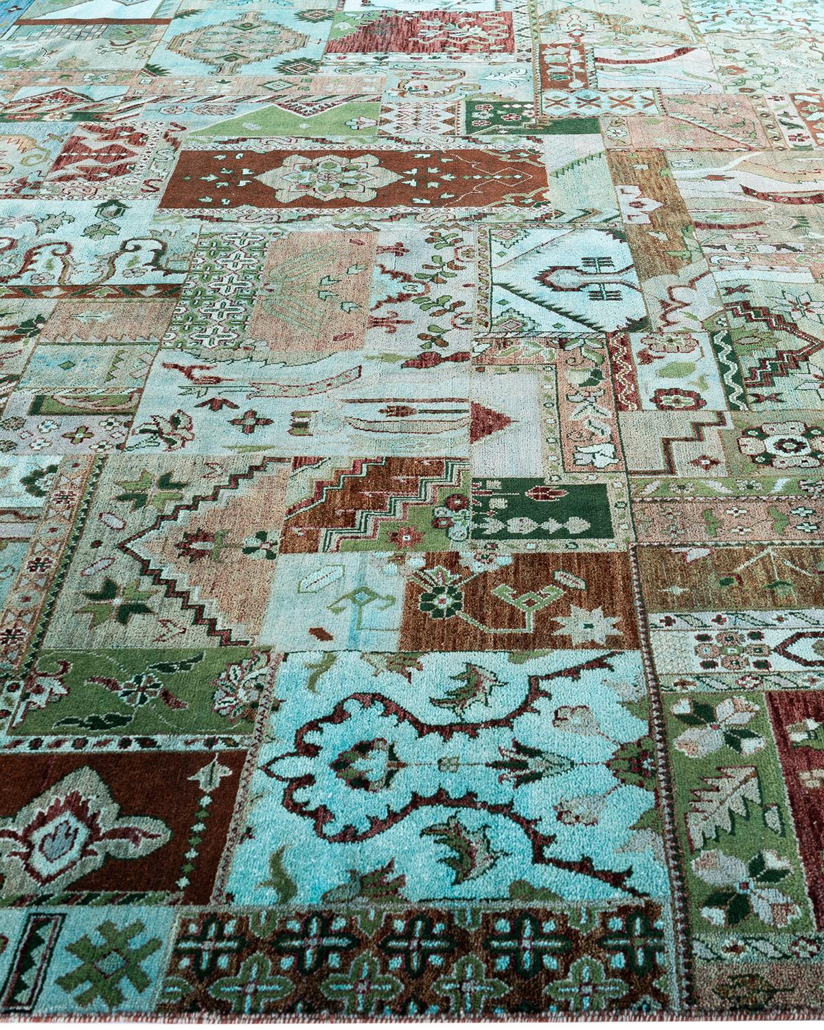 Annodato a mano Tappeto tradizionale Ikat Patchwork in lana marrone annodato a mano 8' 10