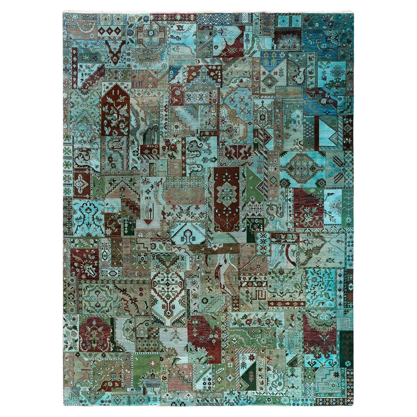 Traditional Ikat Hand Knotted Patchwork Wool Brown Area Rug 8' 10" x 11' 10"
