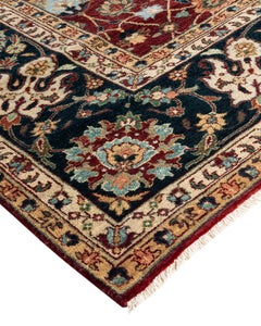 Traditional Indo Persian Hand Knotted Floral Wool Red Area Rug 9' 1" x 11' 9"