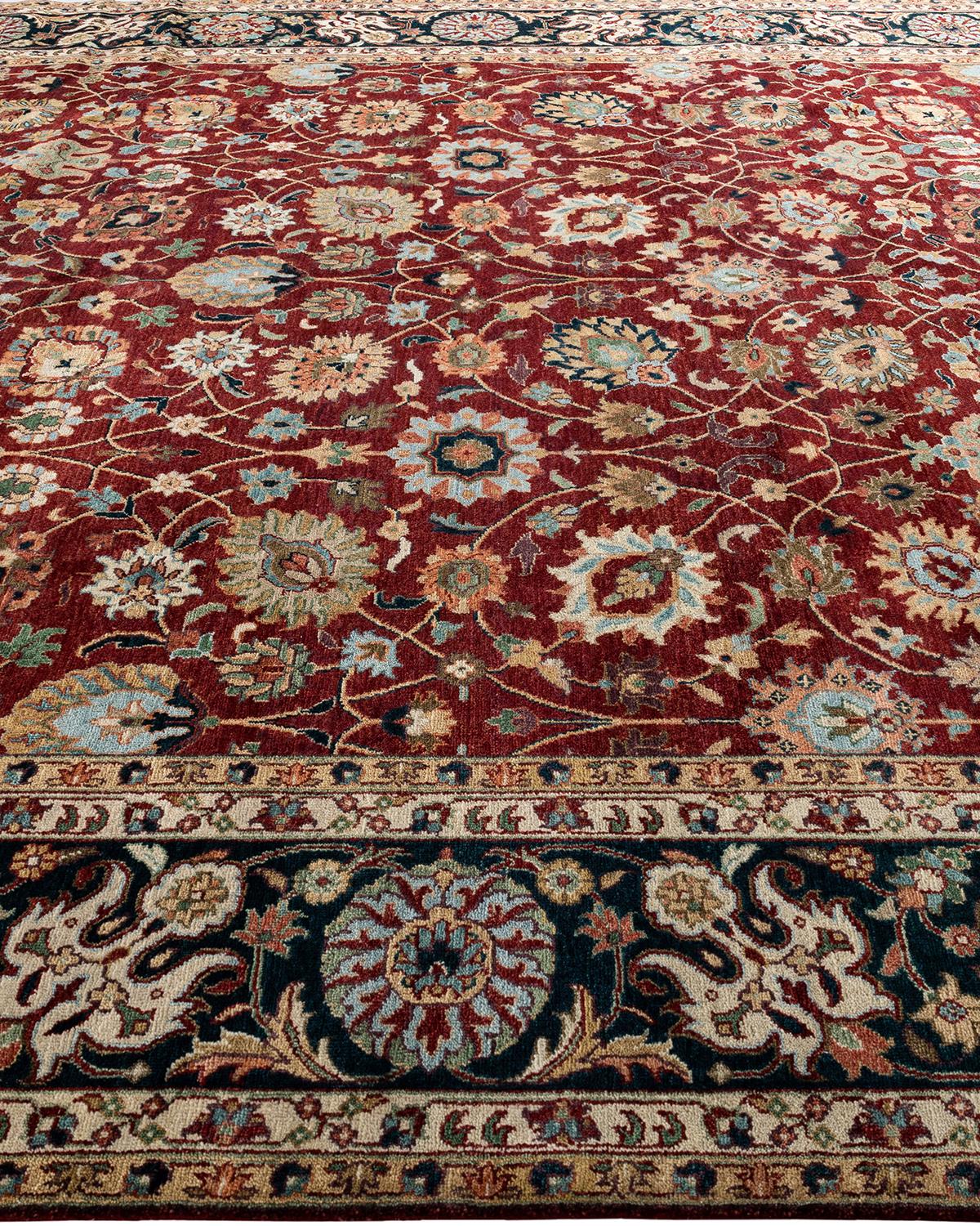 Hand-Knotted Traditional Indo Persian Hand Knotted Floral Wool Red Area Rug 9' 1