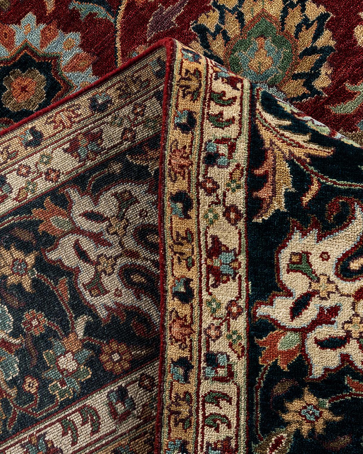 Contemporary Traditional Indo Persian Hand Knotted Floral Wool Red Area Rug 9' 1