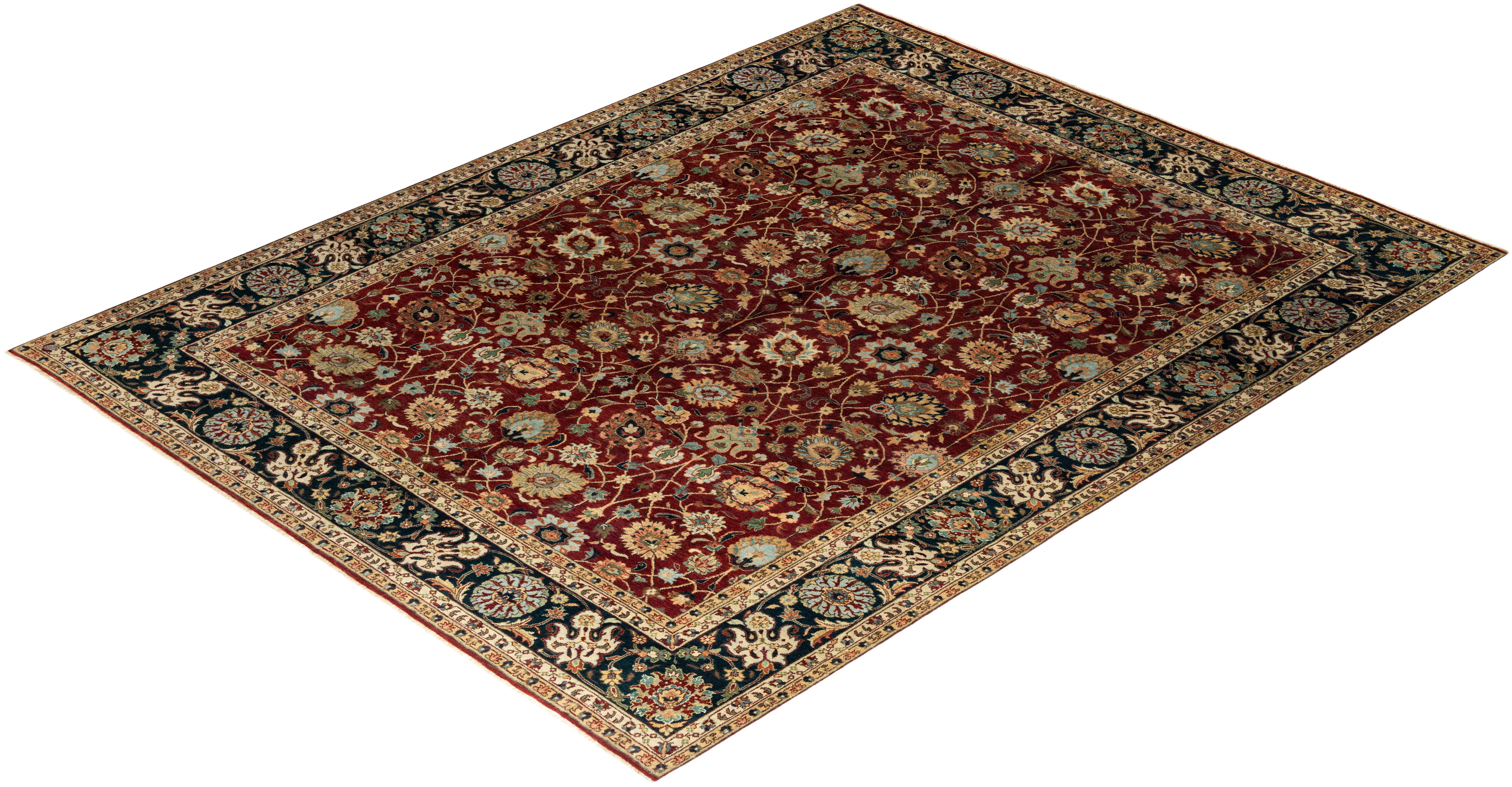 Traditional Indo Persian Hand Knotted Floral Wool Red Area Rug 9' 1