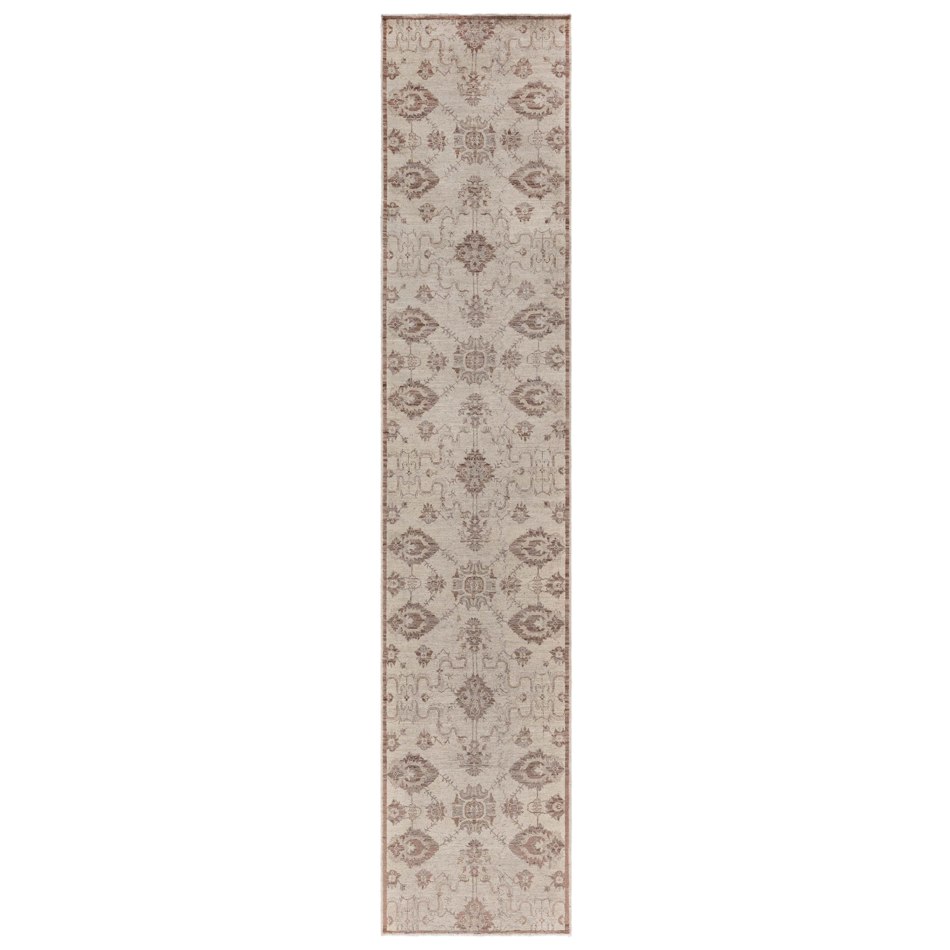 Traditional Inspired Botanic Handmade Wool Runner by Doris Leslie Blau For Sale