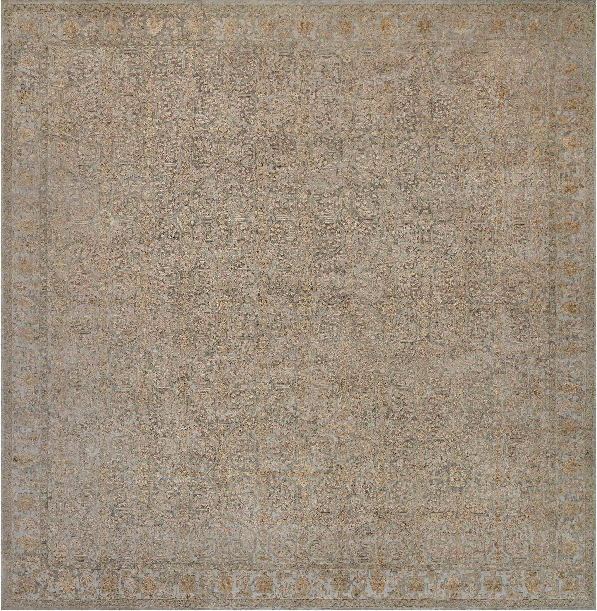 Traditional Inspired Gold Green High-Low Rug by Doris Leslie Blau