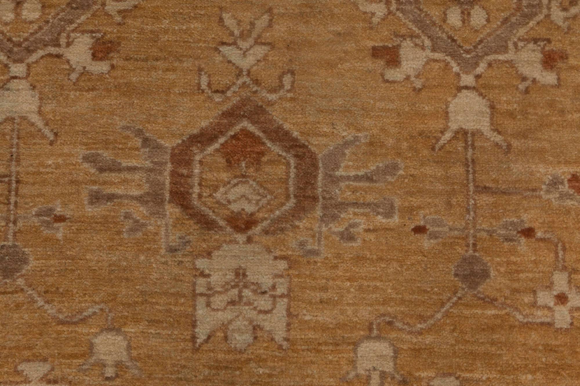 Indian Traditional Inspired Tabriz Rug in Beige and Brown by Doris Leslie Blau For Sale
