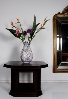 traditional Italian art pottery floor vase floral midcentury classic white&blue