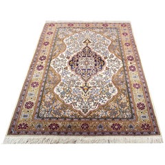 Retro Ivory Oriental Rug Handmade Carpet, Floral Medallion Livingroom Rugs for Sale