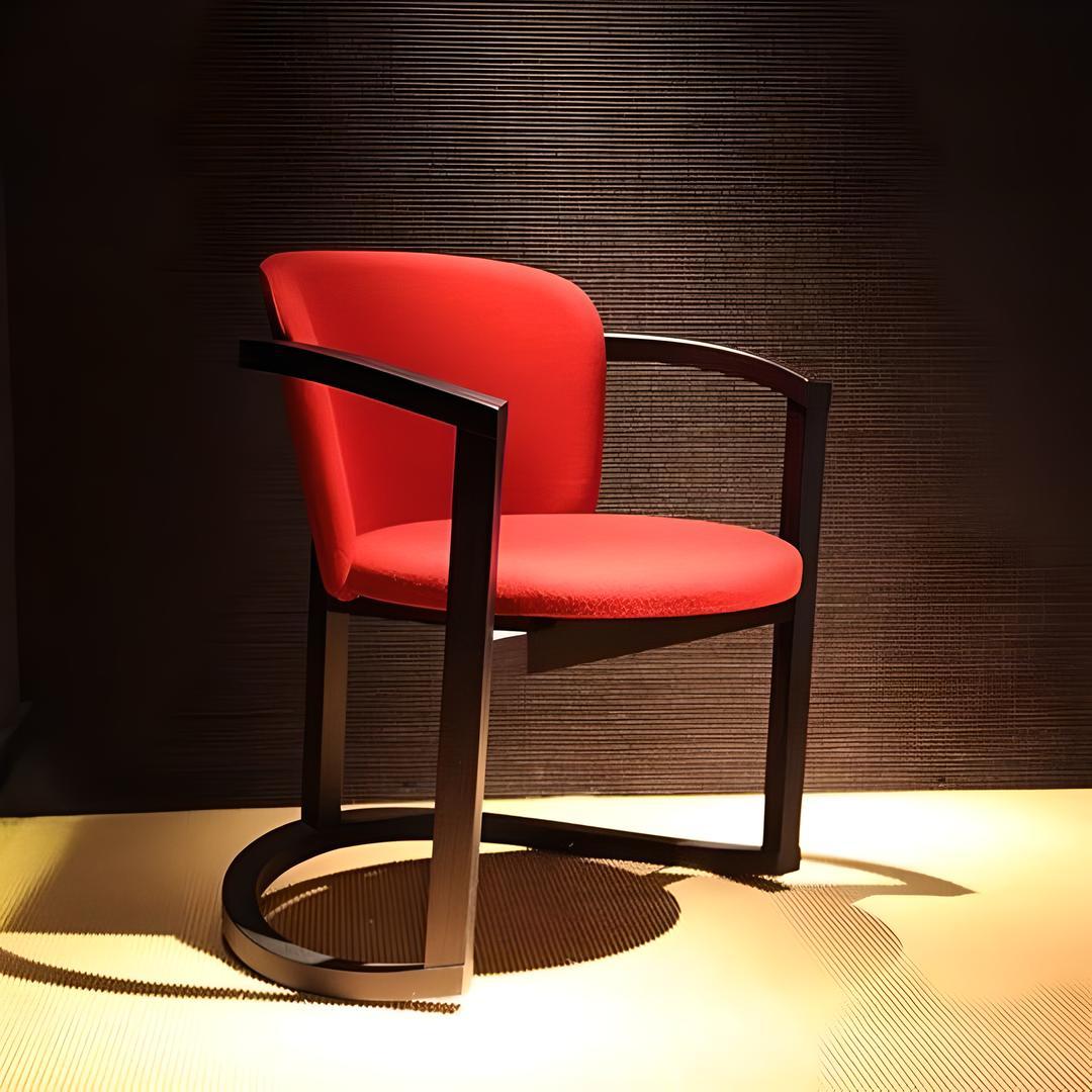 Modern Traditional Japanese Style Dining Chair with Armrests & Gentle Rocking Oak Base For Sale