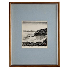 Traditional Japanese Woodblock Print featuring the Fishing Village Ine
