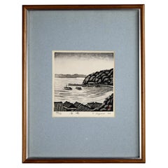 Vintage Traditional Japanese Woodblock Print featuring the Fishing Village Ine
