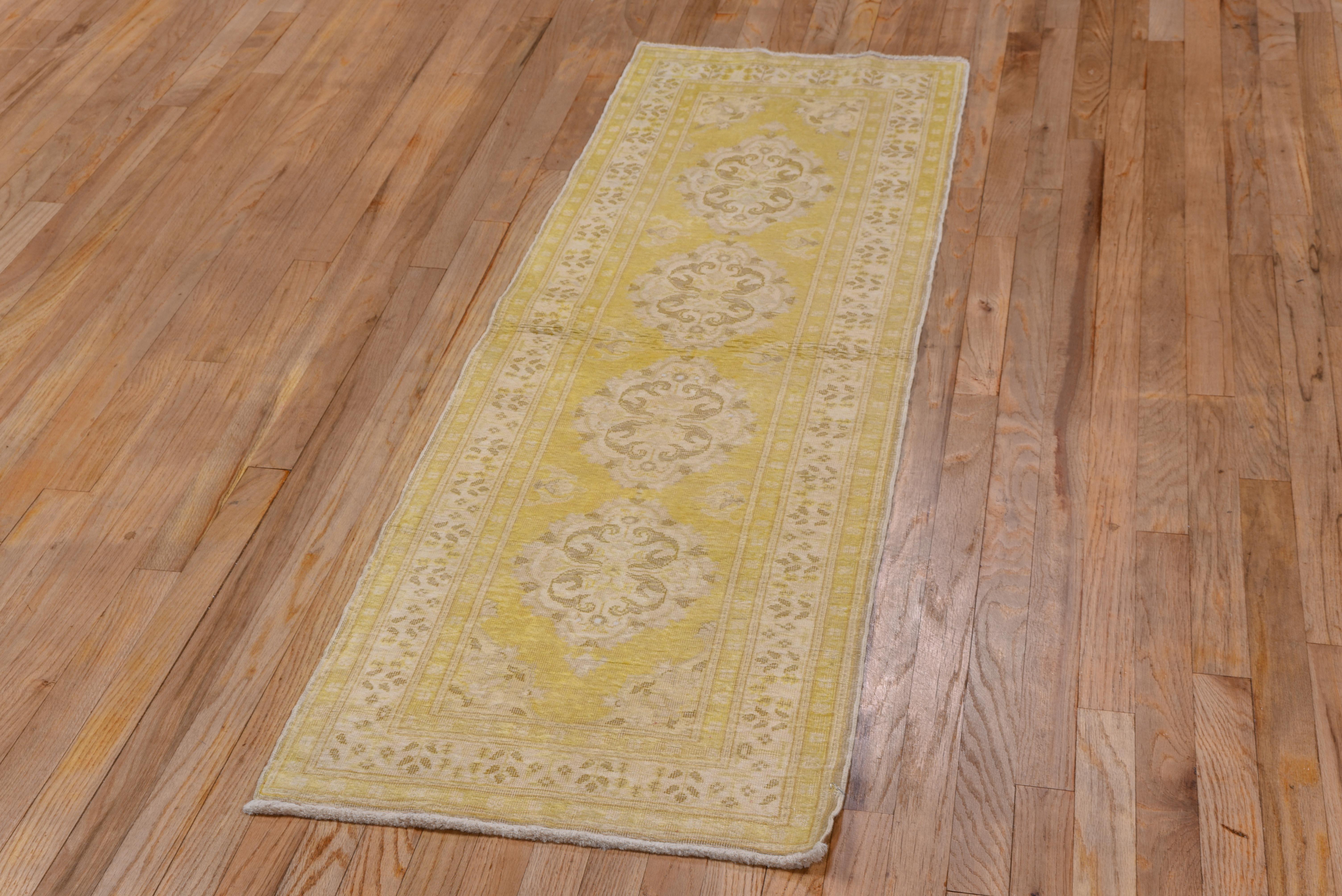 Traditional Kaisary Long Rug in Golden Antique Sun Room Yellow For Sale 1