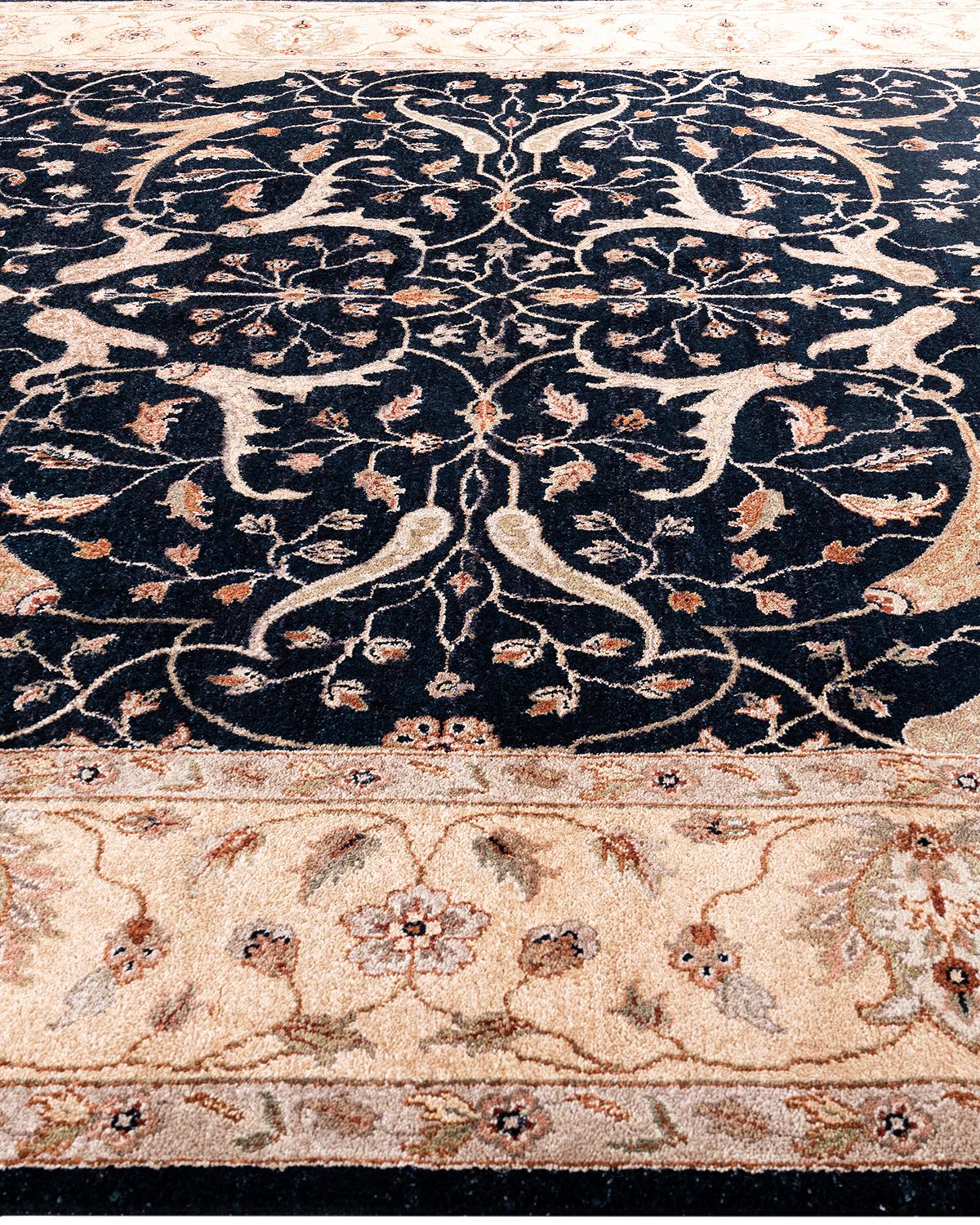 Hand-Knotted Traditional Kashan Hand Knotted Floral Wool Black Area Rug 9' 2