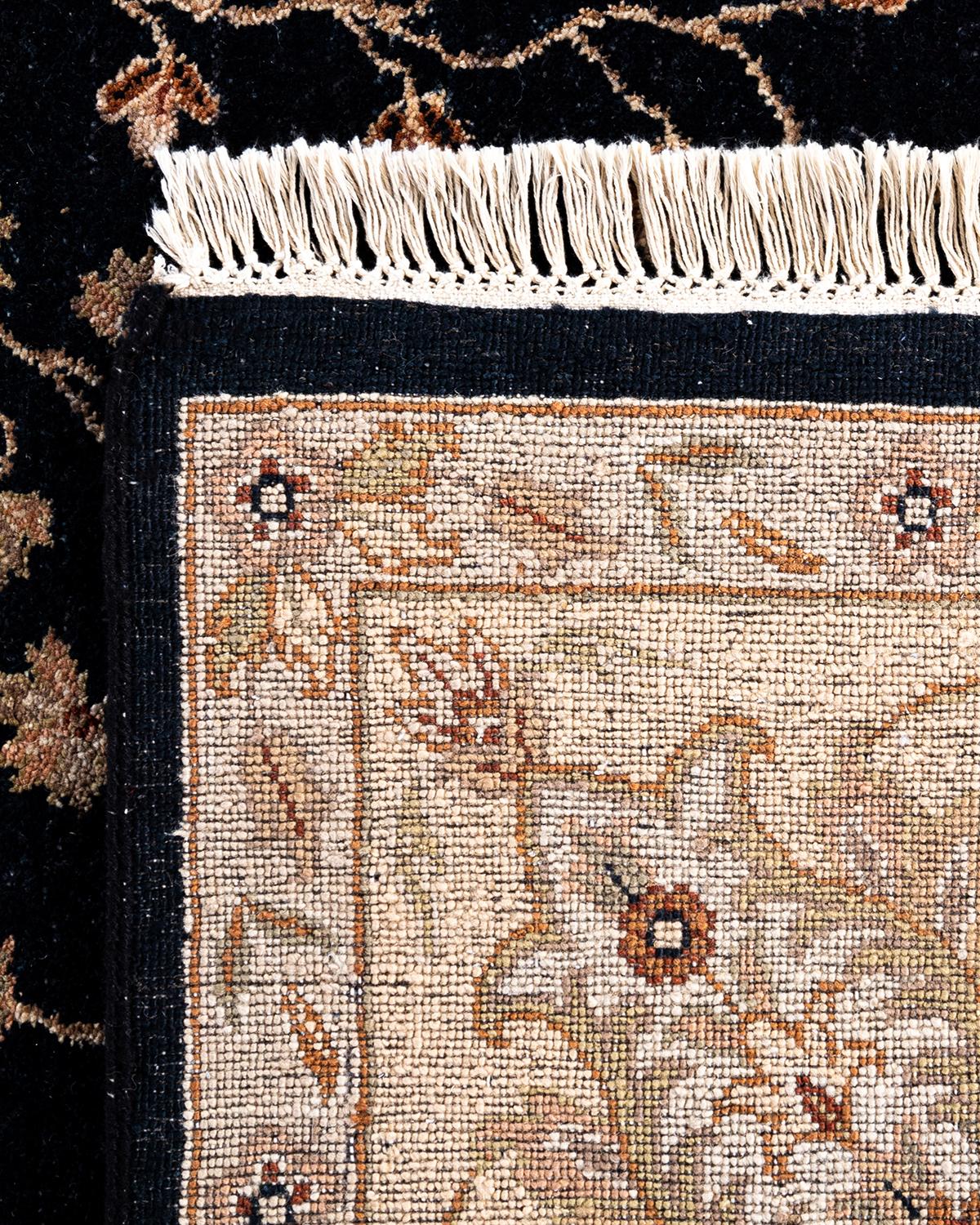 Traditional Kashan Hand Knotted Floral Wool Black Area Rug 9' 2