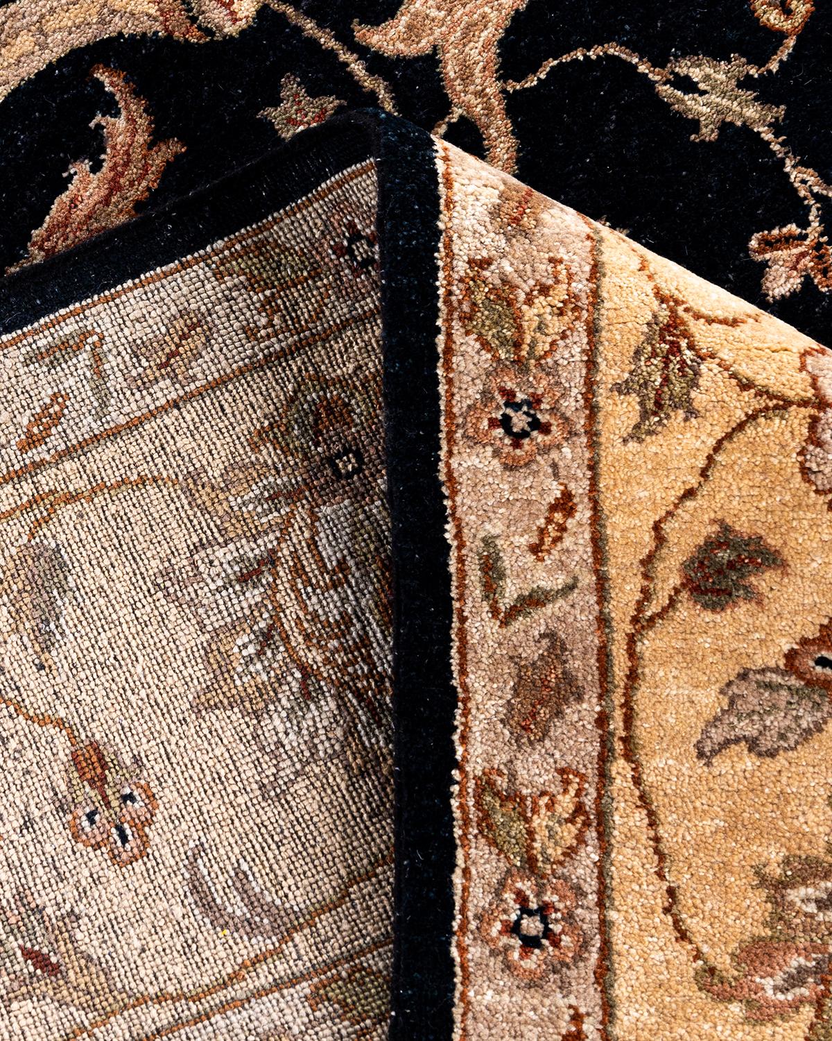 Contemporary Traditional Kashan Hand Knotted Floral Wool Black Area Rug 9' 2