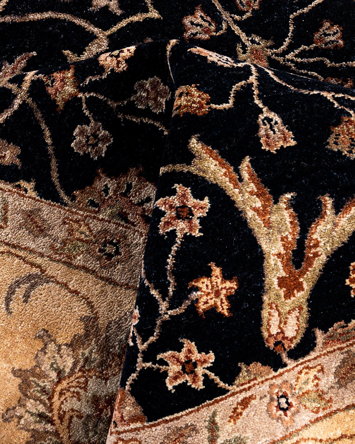 Traditional Kashan Hand Knotted Floral Wool Black Area Rug 9' 2