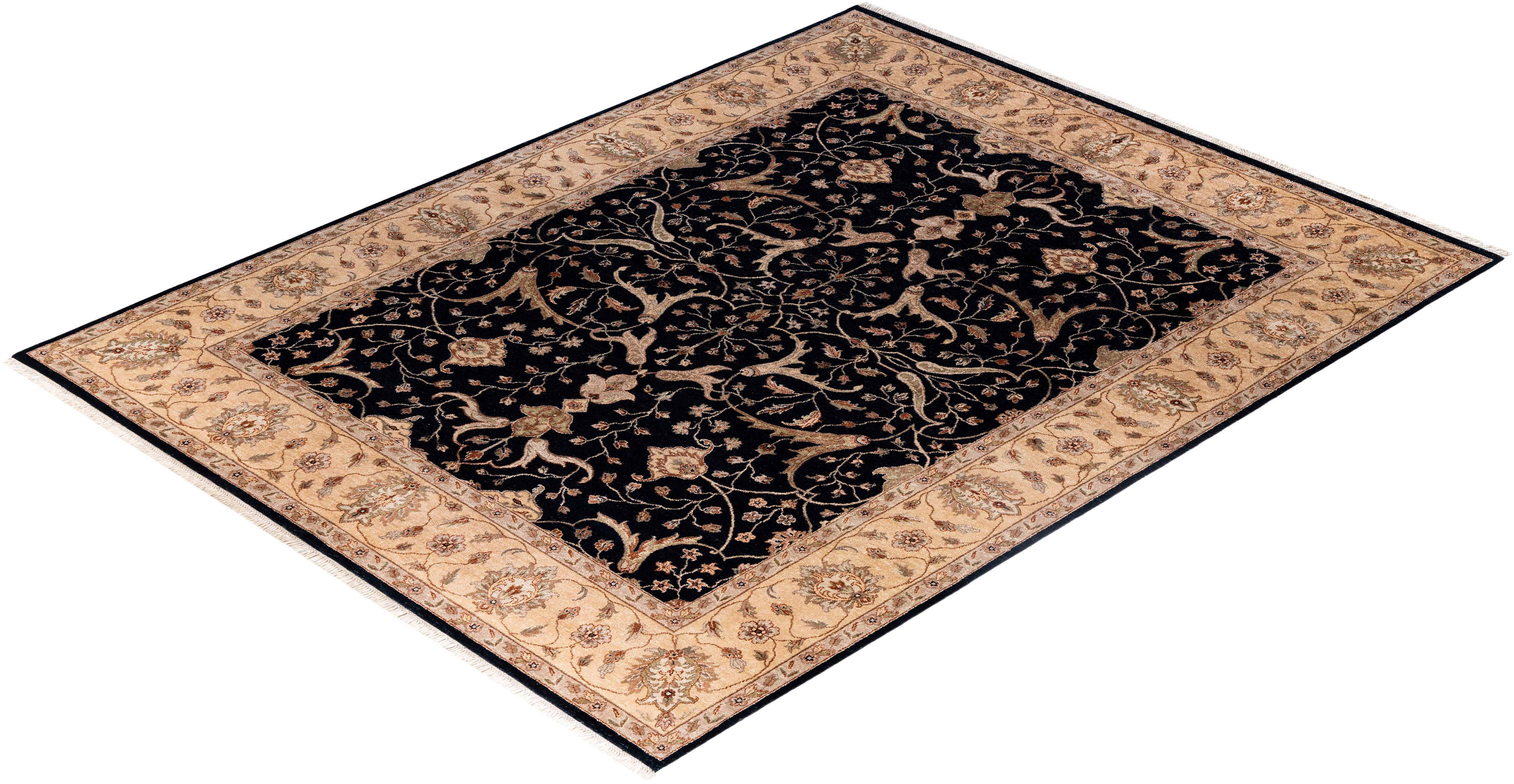 Traditional Kashan Hand Knotted Floral Wool Black Area Rug 9' 2