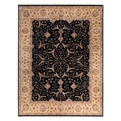 Traditional Kashan Hand Knotted Floral Wool Black Area Rug 9' 2" x 12' 0"