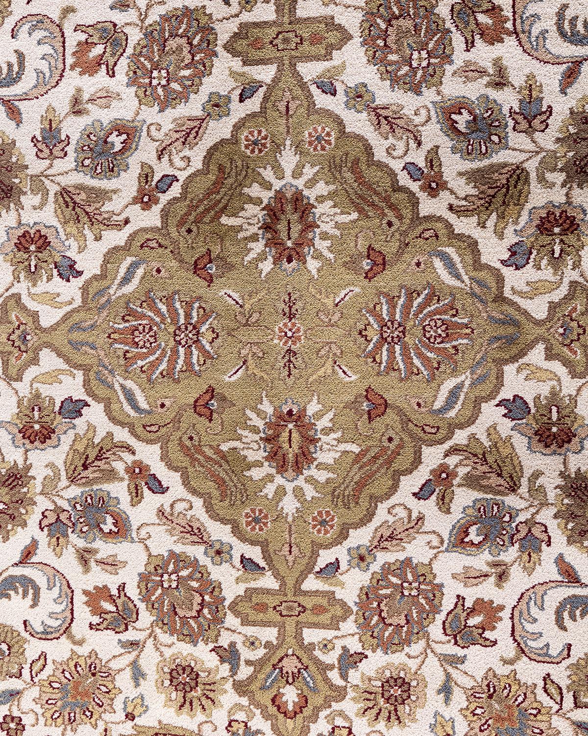 Indiano Traditional Kashan Hand Knotted Floral Wool Ivory Area Rug 9' 3