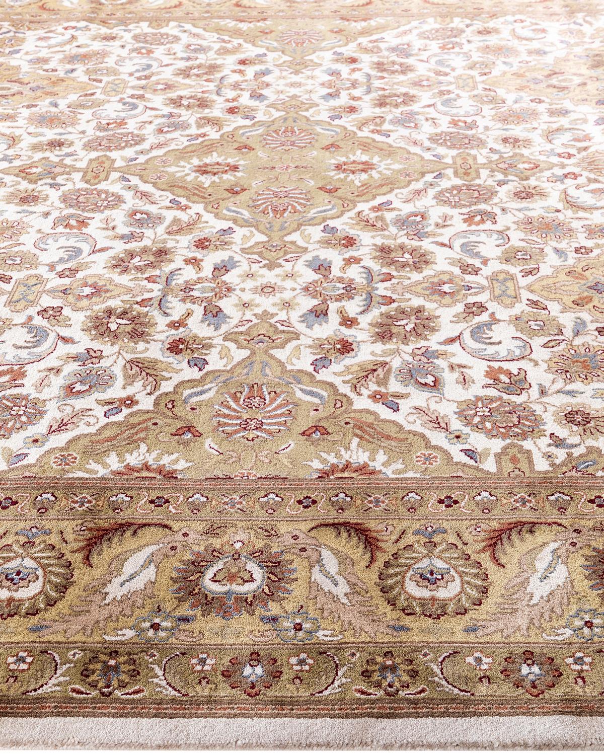 Annodato a mano Traditional Kashan Hand Knotted Floral Wool Ivory Area Rug 9' 3