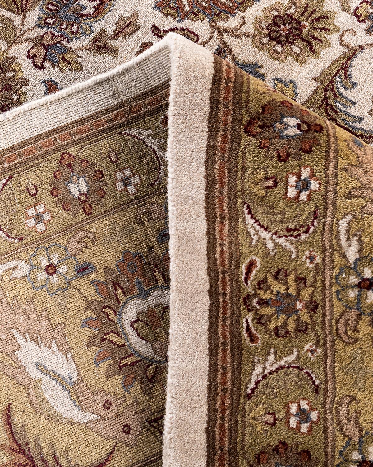 XXI secolo e contemporaneo Traditional Kashan Hand Knotted Floral Wool Ivory Area Rug 9' 3