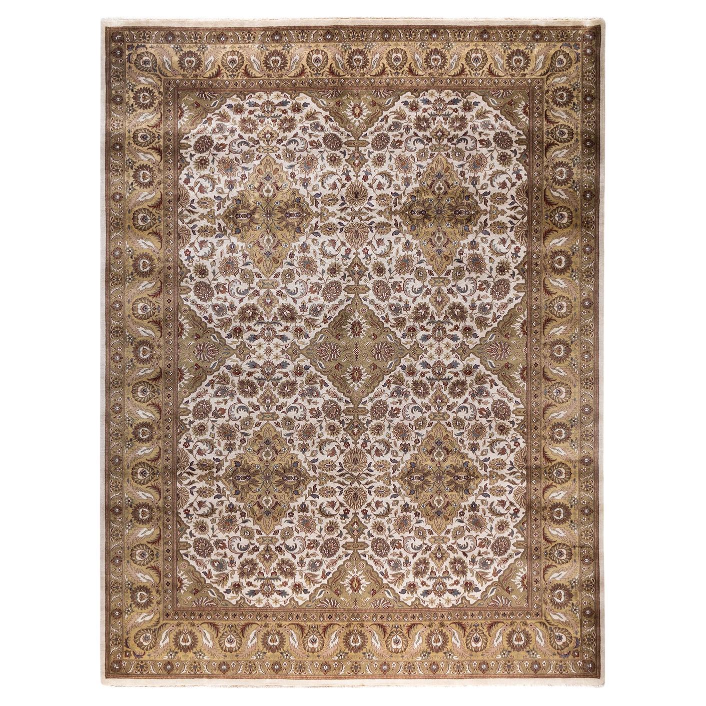 Traditional Kashan Hand Knotted Floral Wool Ivory Area Rug 9' 3" x 12' 1"