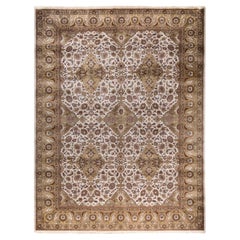 Traditional Kashan Hand Knotted Floral Wool Ivory Area Rug 9' 3" x 12' 1"