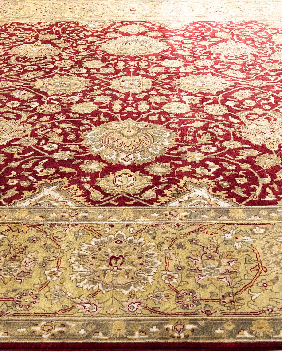 Noué à la main Tapis traditionnel Kashan en laine rouge à motifs floraux noués à la main 9' 0