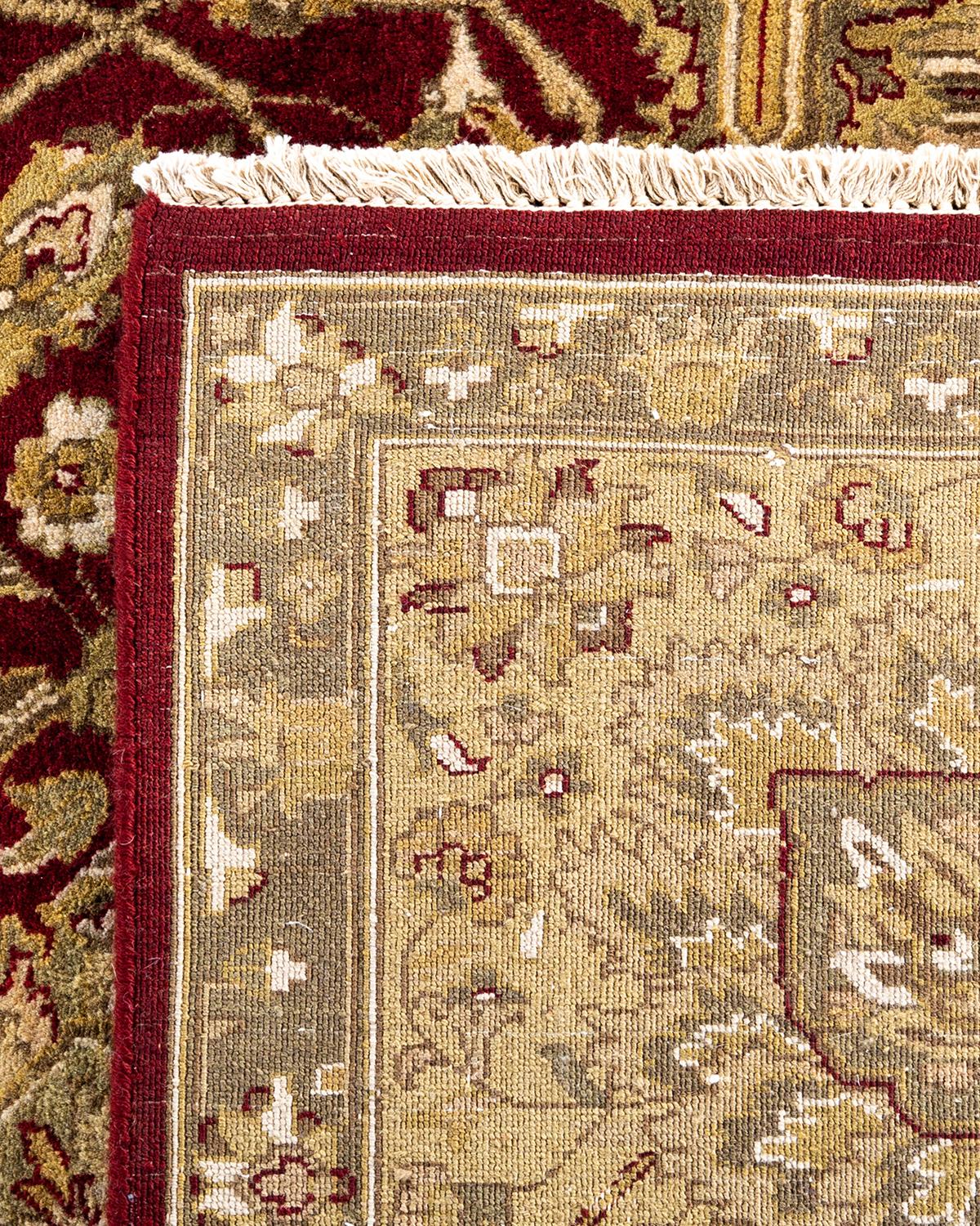 Tapis traditionnel Kashan en laine rouge à motifs floraux noués à la main 9' 0