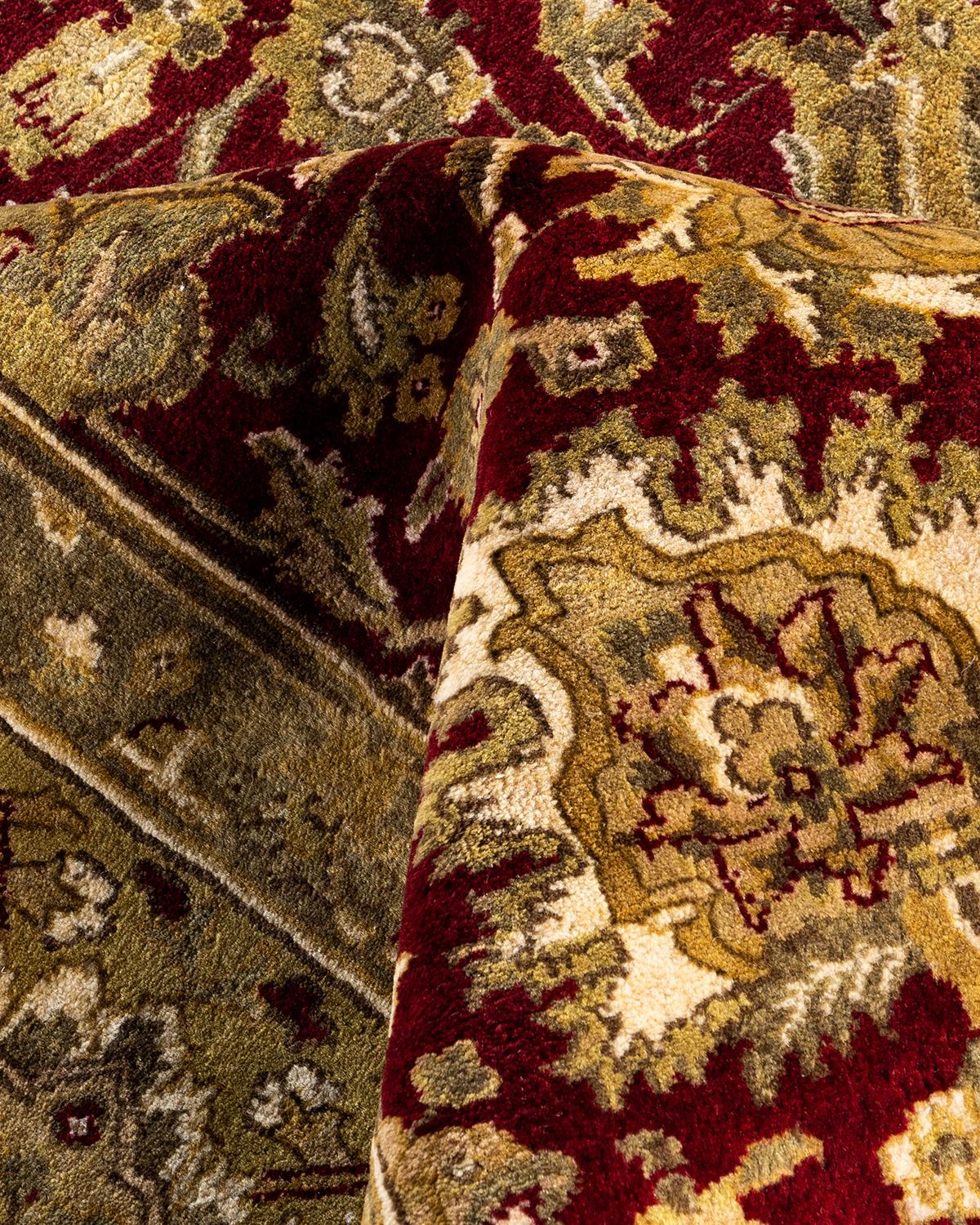 Laine Tapis traditionnel Kashan en laine rouge à motifs floraux noués à la main 9' 0